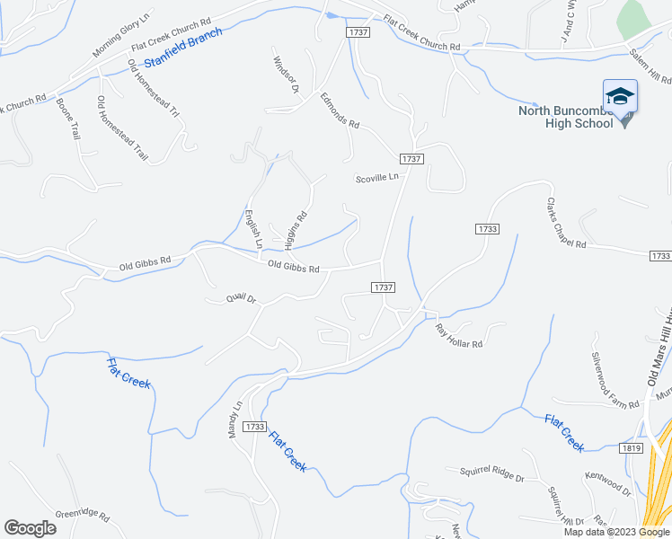 map of restaurants, bars, coffee shops, grocery stores, and more near 259 Old Gibbs Road in Weaverville