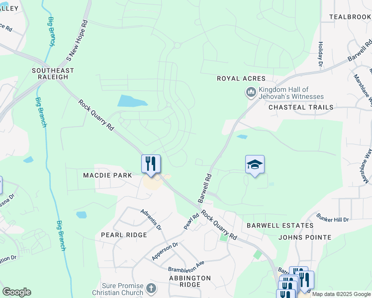 map of restaurants, bars, coffee shops, grocery stores, and more near 3716 Barwell Road in Raleigh