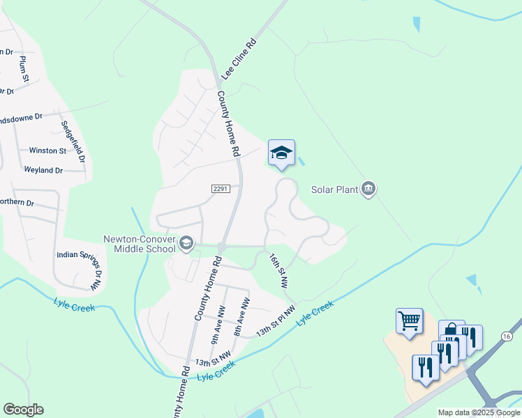 map of restaurants, bars, coffee shops, grocery stores, and more near 1824 Piper's Ridge Circle Northwest in Conover