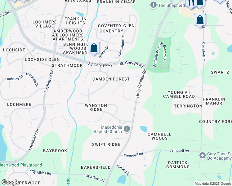 map of restaurants, bars, coffee shops, grocery stores, and more near 107 Saint Lenville Drive in Cary