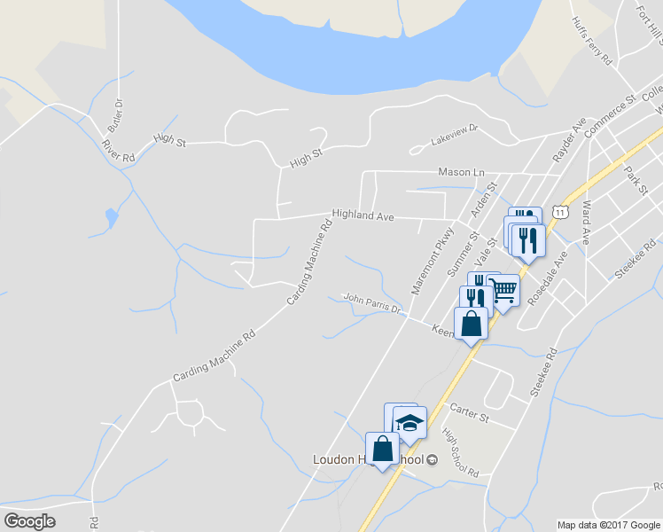 map of restaurants, bars, coffee shops, grocery stores, and more near 933 Carding Machine Road in Loudon