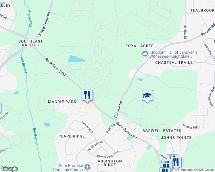 map of restaurants, bars, coffee shops, grocery stores, and more near 3716 Barwell Road in Raleigh