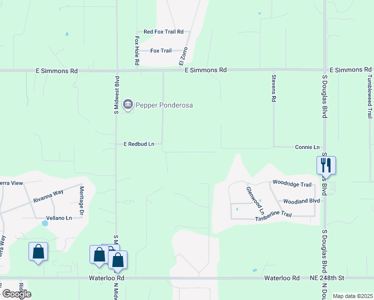 map of restaurants, bars, coffee shops, grocery stores, and more near 3450 East Redbud Lane in Edmond