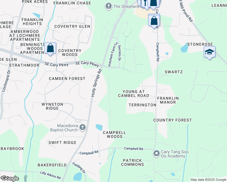 map of restaurants, bars, coffee shops, grocery stores, and more near 6024 Fordland Drive in Raleigh