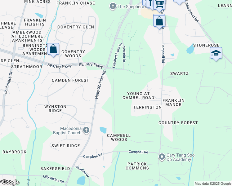map of restaurants, bars, coffee shops, grocery stores, and more near 6024 Fordland Drive in Raleigh