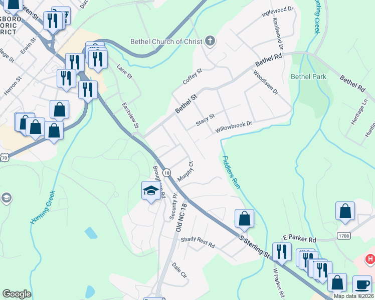 map of restaurants, bars, coffee shops, grocery stores, and more near 120 Murphy Court in Morganton