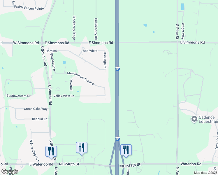 map of restaurants, bars, coffee shops, grocery stores, and more near 7774 Kickingbird in Edmond