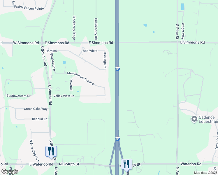map of restaurants, bars, coffee shops, grocery stores, and more near 7774 Kickingbird in Edmond