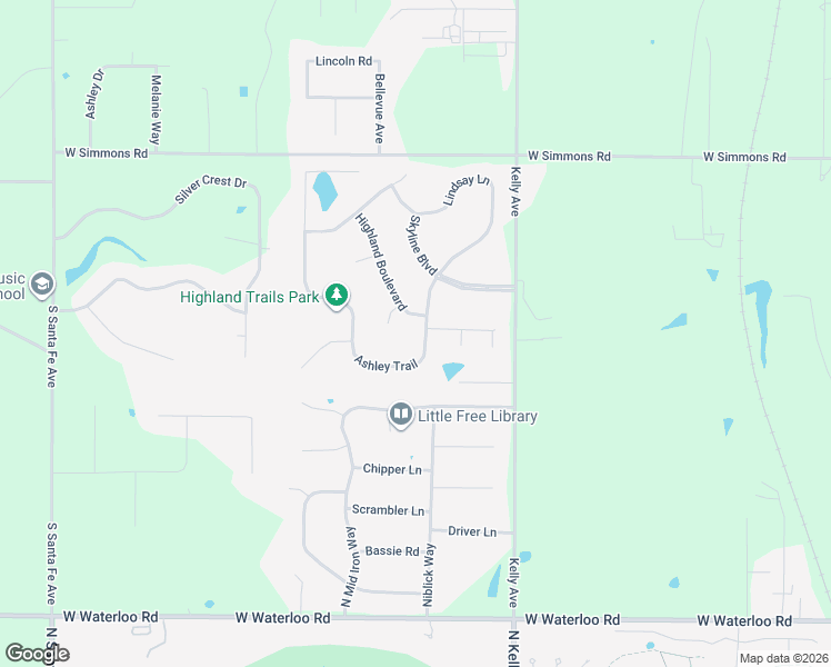 map of restaurants, bars, coffee shops, grocery stores, and more near 7585 Ashley Trail in Edmond
