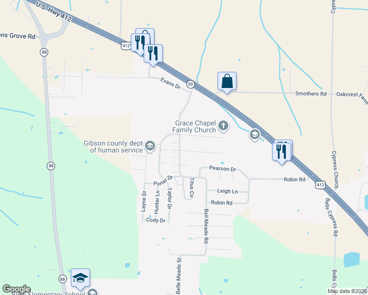 map of restaurants, bars, coffee shops, grocery stores, and more near 1534 Bell Meade Road in Bells