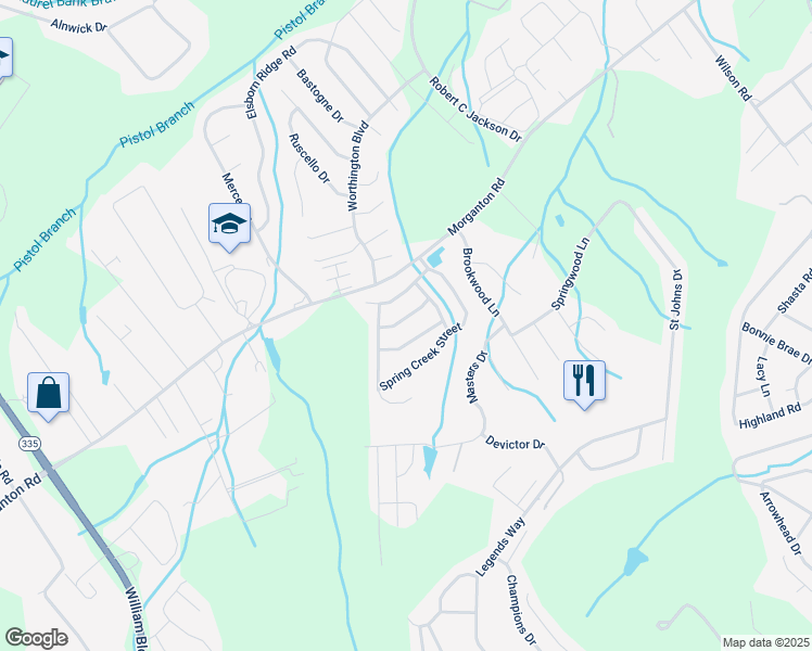 map of restaurants, bars, coffee shops, grocery stores, and more near 2418 Drake Street in Maryville