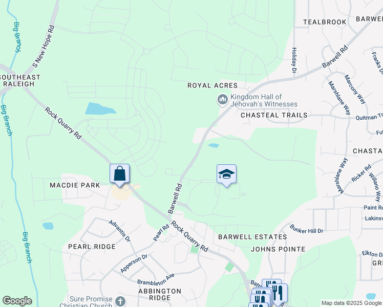 map of restaurants, bars, coffee shops, grocery stores, and more near 3716 Barwell Road in Raleigh