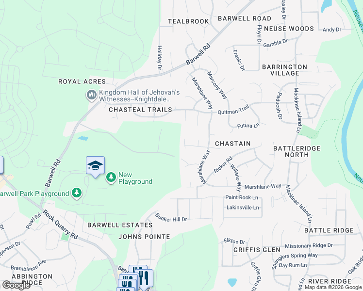 map of restaurants, bars, coffee shops, grocery stores, and more near 5811 Finestra Way in Raleigh