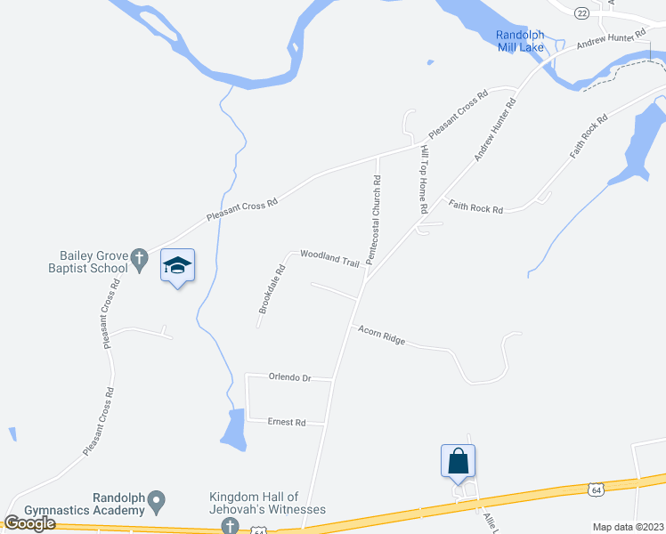 map of restaurants, bars, coffee shops, grocery stores, and more near 2948 Woodland Trail in Asheboro