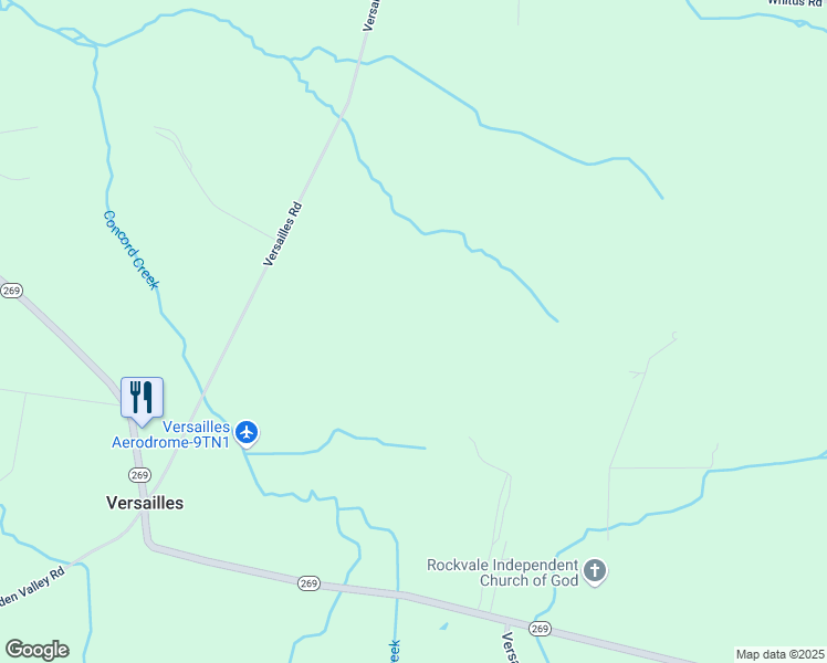 map of restaurants, bars, coffee shops, grocery stores, and more near 10629 Versailles Road in Rockvale