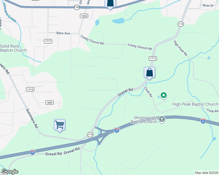 map of restaurants, bars, coffee shops, grocery stores, and more near 3261 Greentree Acres Road in Valdese
