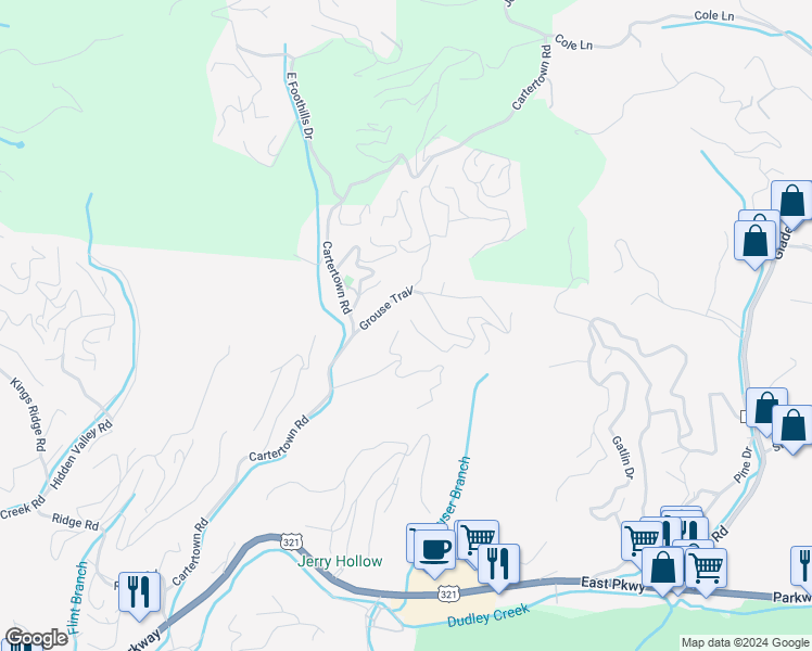 map of restaurants, bars, coffee shops, grocery stores, and more near 506 Hawks Trail in Gatlinburg