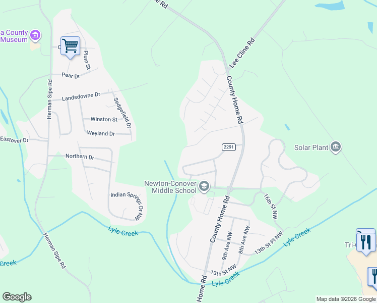 map of restaurants, bars, coffee shops, grocery stores, and more near 1322-1698 Morningside Drive in Conover