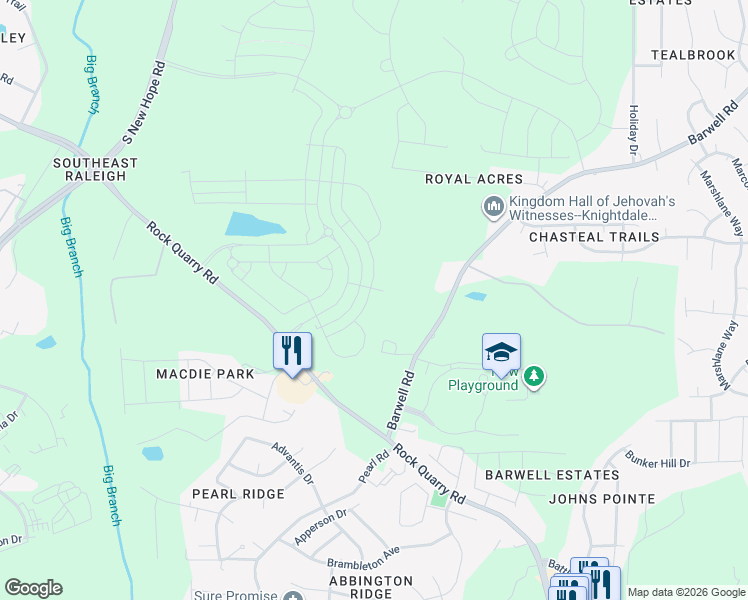 map of restaurants, bars, coffee shops, grocery stores, and more near 3716 Barwell Road in Raleigh
