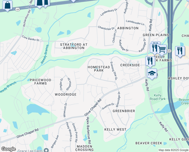 map of restaurants, bars, coffee shops, grocery stores, and more near 101 Checker Court in Apex