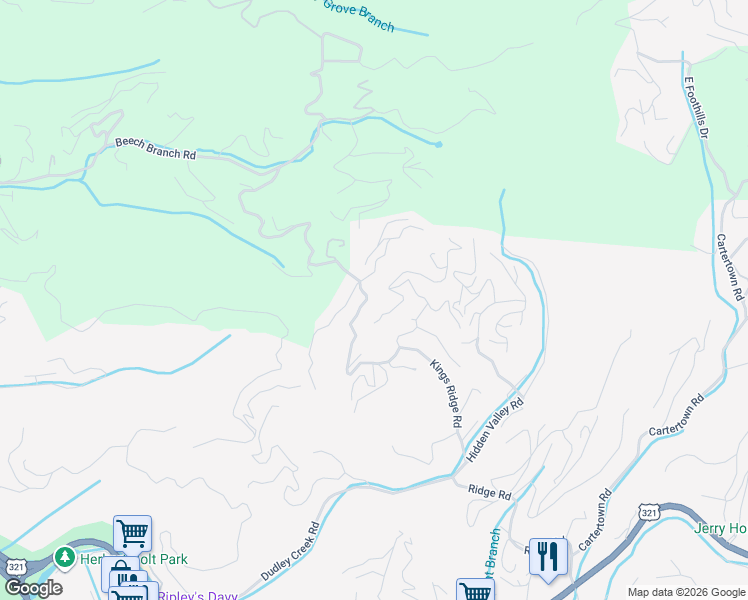 map of restaurants, bars, coffee shops, grocery stores, and more near 822 Beanstalk Road in Gatlinburg