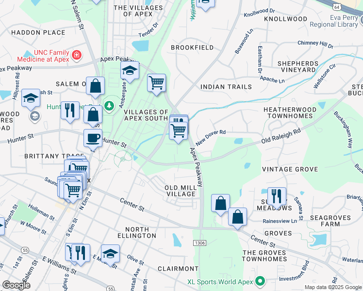 map of restaurants, bars, coffee shops, grocery stores, and more near 620 Laura Duncan Road in Apex