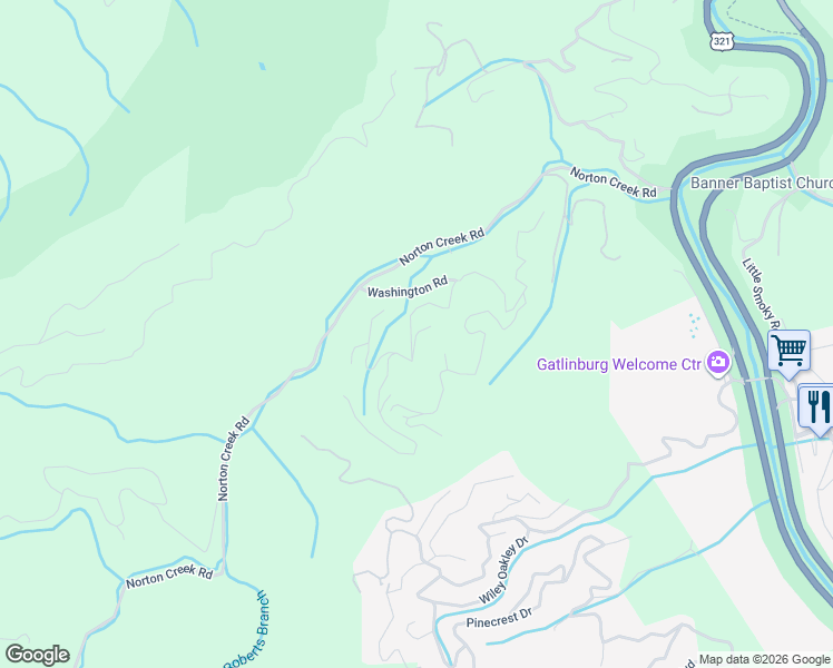 map of restaurants, bars, coffee shops, grocery stores, and more near 509 Jefferson Road in Gatlinburg