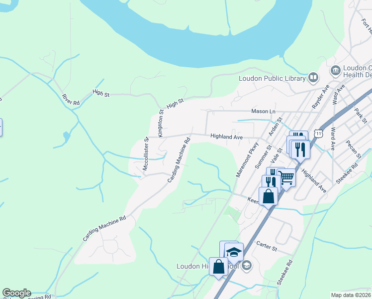 map of restaurants, bars, coffee shops, grocery stores, and more near 933 Carding Machine Road in Loudon