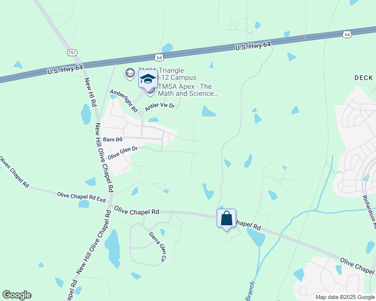 map of restaurants, bars, coffee shops, grocery stores, and more near 3384 Olive Glen Drive in Apex