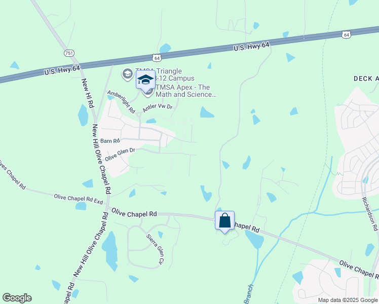 map of restaurants, bars, coffee shops, grocery stores, and more near 3376 Olive Glen Drive in Apex
