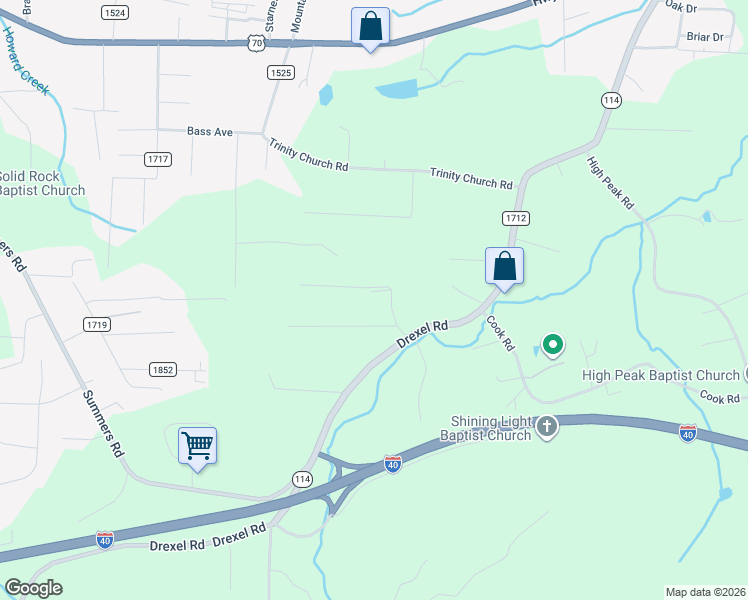 map of restaurants, bars, coffee shops, grocery stores, and more near 3261 Greentree Acres Road in Valdese