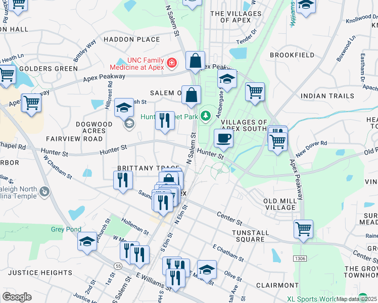 map of restaurants, bars, coffee shops, grocery stores, and more near 413 North Salem Street in Apex