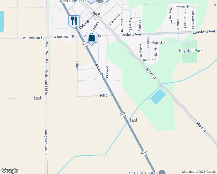 map of restaurants, bars, coffee shops, grocery stores, and more near 700 South Bay Drive in Bay