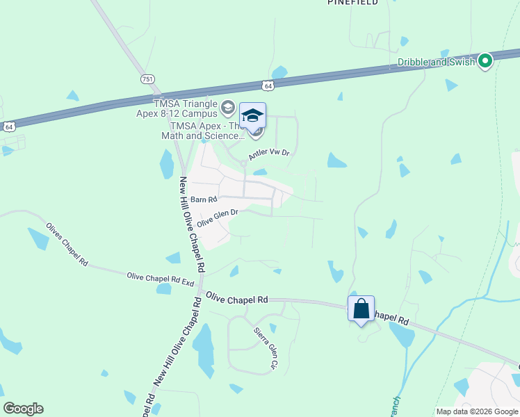 map of restaurants, bars, coffee shops, grocery stores, and more near 3409 Barn Road in Apex