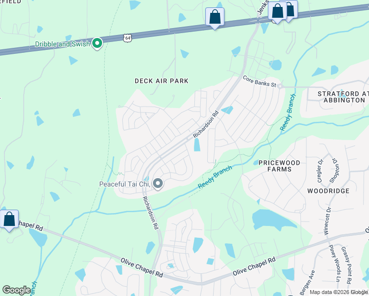 map of restaurants, bars, coffee shops, grocery stores, and more near Richardson Road in Apex