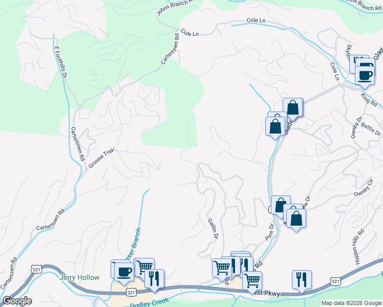 map of restaurants, bars, coffee shops, grocery stores, and more near 153 Pinnacle Vista Road in Gatlinburg