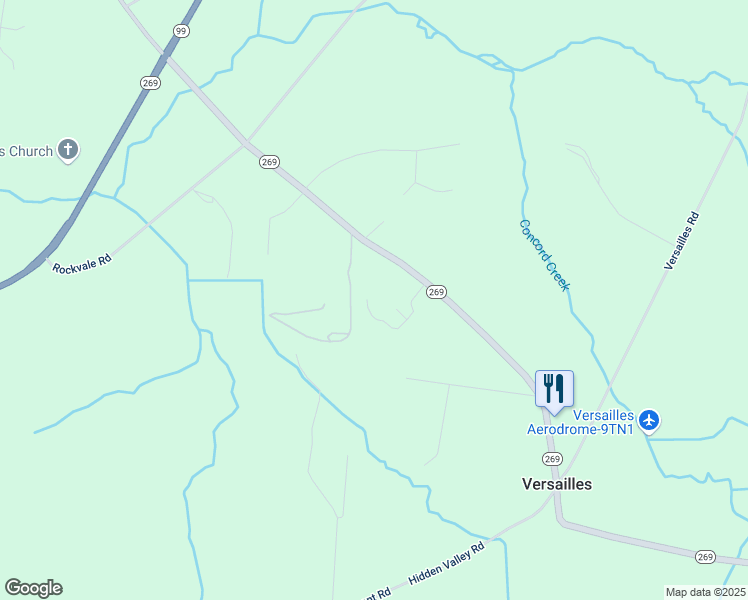 map of restaurants, bars, coffee shops, grocery stores, and more near 9470 Concord Road in Rockvale