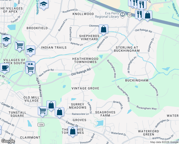 map of restaurants, bars, coffee shops, grocery stores, and more near 1007 Mondavi Place in Apex