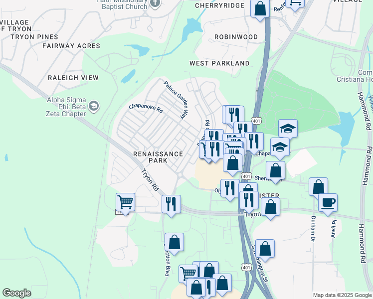 map of restaurants, bars, coffee shops, grocery stores, and more near 1333 Still Monument Way in Raleigh