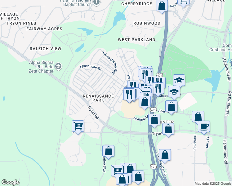 map of restaurants, bars, coffee shops, grocery stores, and more near 1333 Still Monument Way in Raleigh