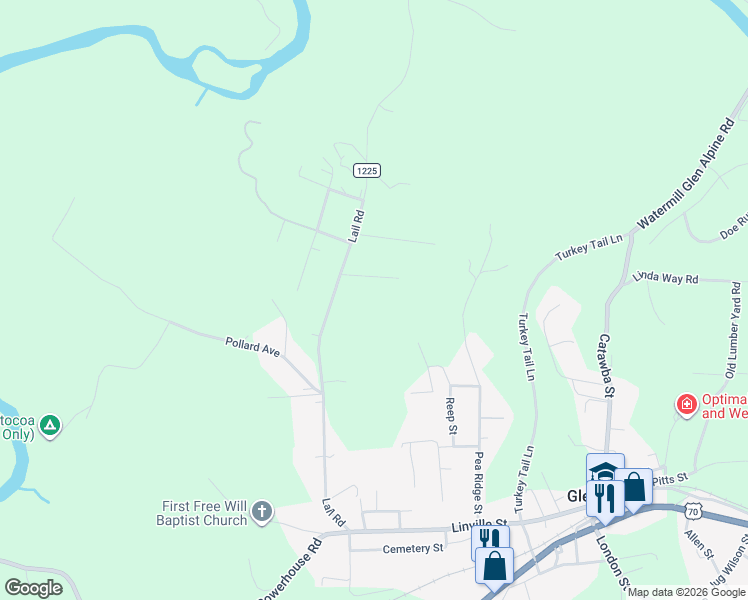 map of restaurants, bars, coffee shops, grocery stores, and more near 3775 South Lail Avenue in Morganton