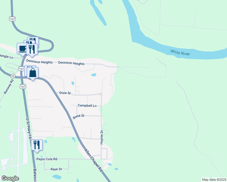 map of restaurants, bars, coffee shops, grocery stores, and more near 9 Overlook Cove in Batesville