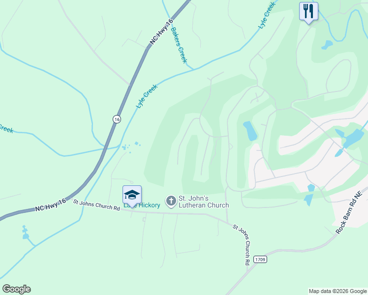 map of restaurants, bars, coffee shops, grocery stores, and more near 3618 Links Drive in Conover