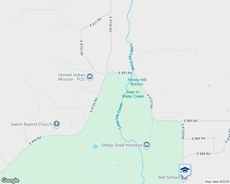 map of restaurants, bars, coffee shops, grocery stores, and more near 88225 South 4735 Road in Stilwell