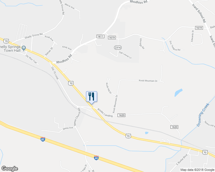 map of restaurants, bars, coffee shops, grocery stores, and more near 2742 Knob Hill Drive in Connelly Springs
