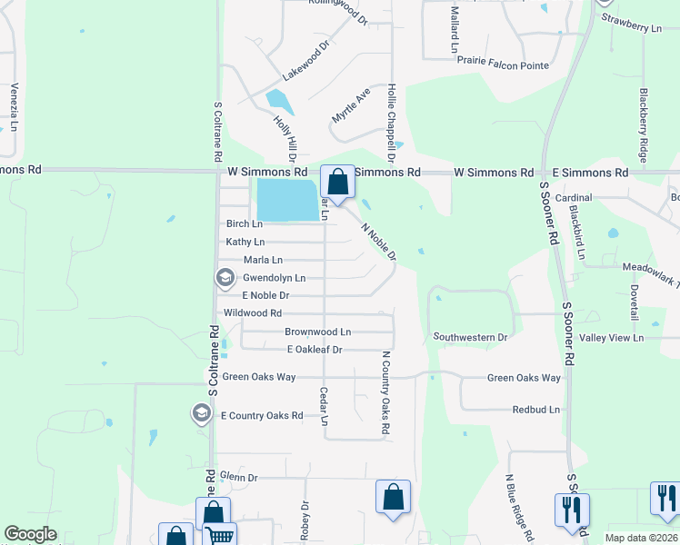 map of restaurants, bars, coffee shops, grocery stores, and more near 3309 Gwendolyn Lane in Edmond