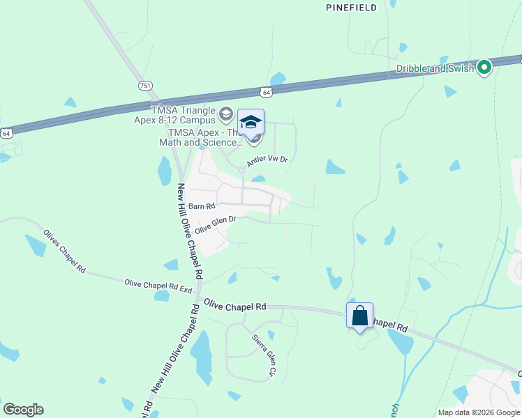 map of restaurants, bars, coffee shops, grocery stores, and more near 3409 Barn Road in Apex
