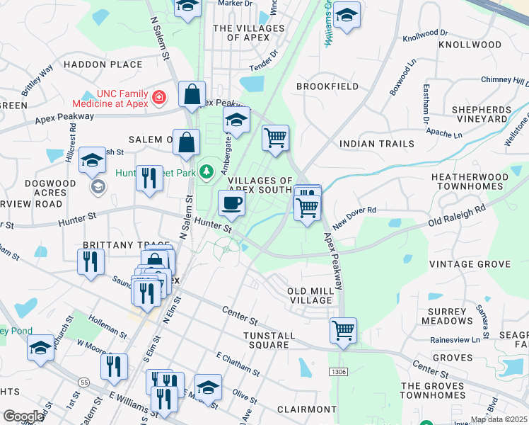 map of restaurants, bars, coffee shops, grocery stores, and more near 568 Chessie Station in Apex