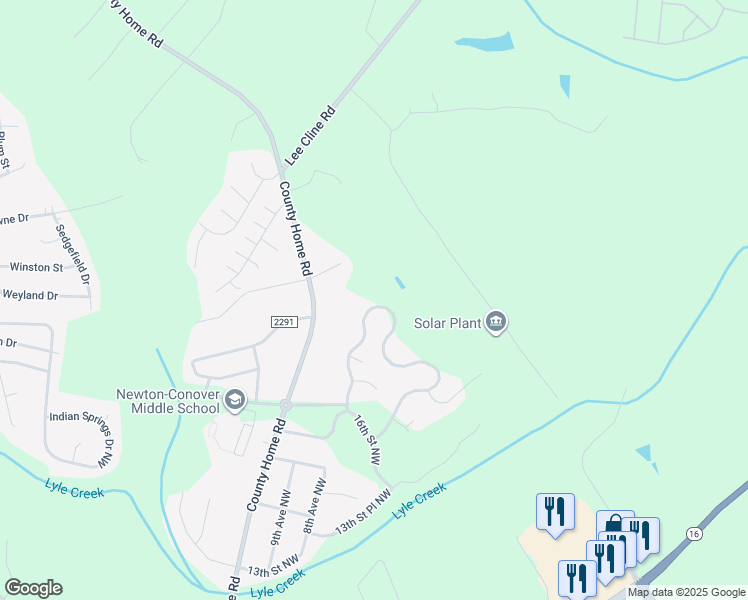 map of restaurants, bars, coffee shops, grocery stores, and more near 1788 Piper's Ridge Circle Northwest in Conover