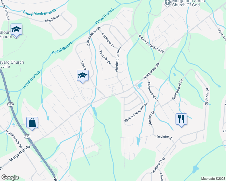map of restaurants, bars, coffee shops, grocery stores, and more near Blue Sky Drive in Maryville